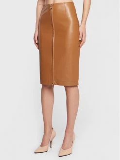 Patrizia Pepe Γυναίκες Φούστες Pencil Φούστα από απομίμηση δέρματος 2G0891/E005-B746 Καφέ Slim Fit Καφέ