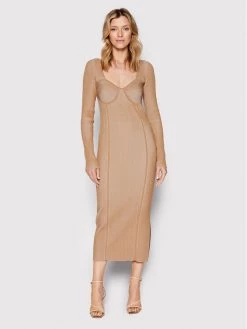 Patrizia Pepe Γυναίκες Πλεκτά Φορέματα Φόρεμα υφασμάτινο 8A0997/K036-J2X8 Καφέ Slim Fit Καφέ